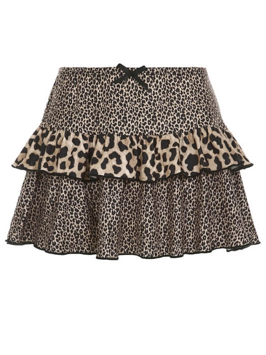 Retro Leopard Layered Skirt