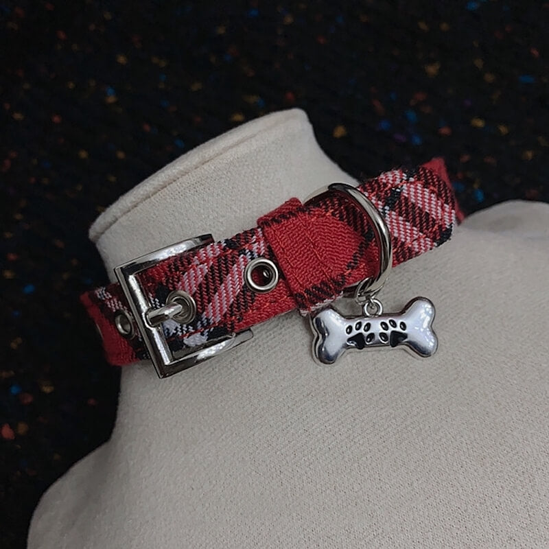 cutiekill-y2k-red-plaid-bone-choker-ah0651