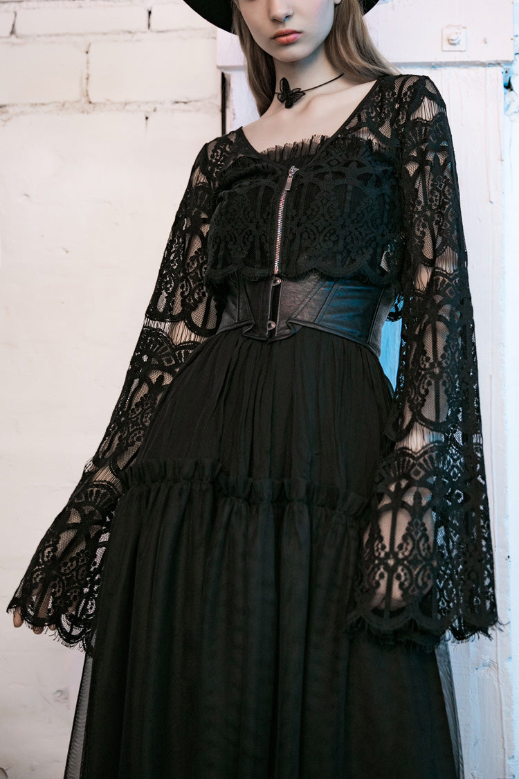 Sable Pendant Hollow Lace-Up Gothic Blouse for Women