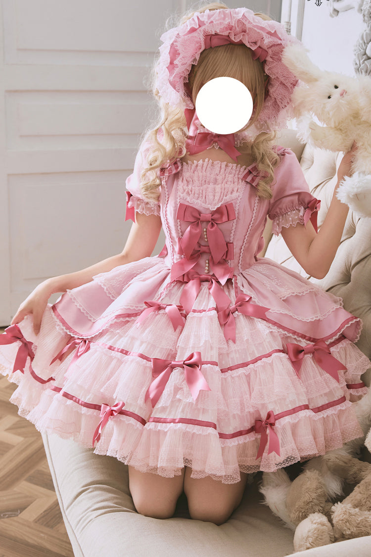 Velvet Cake Lolita Dress with Trumpet Sleeves & Lace Trim