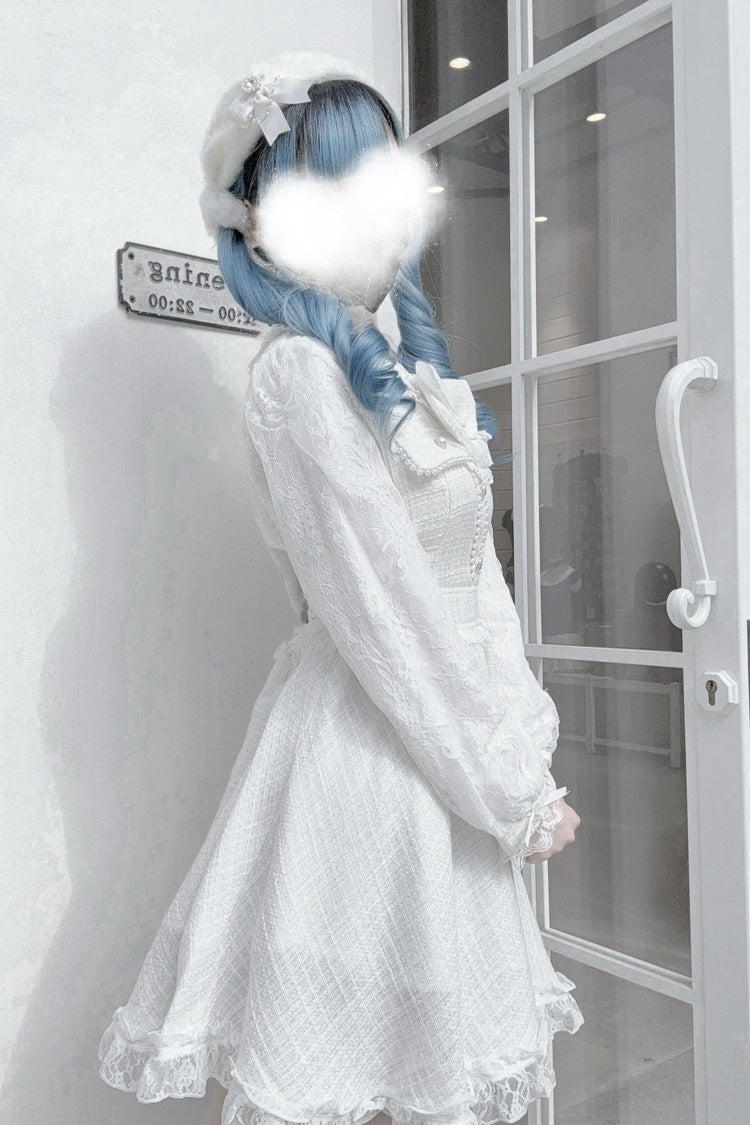 Ivory Bow Lace Pearl Sweet Dark Jirai Kei Dress