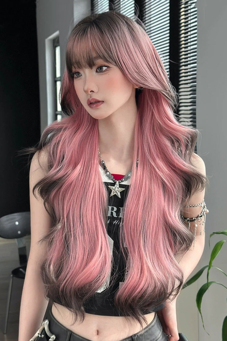 Y2K Harajuku Ombre Long Wig with Full Bangs, Loose Waves, 2 Shades