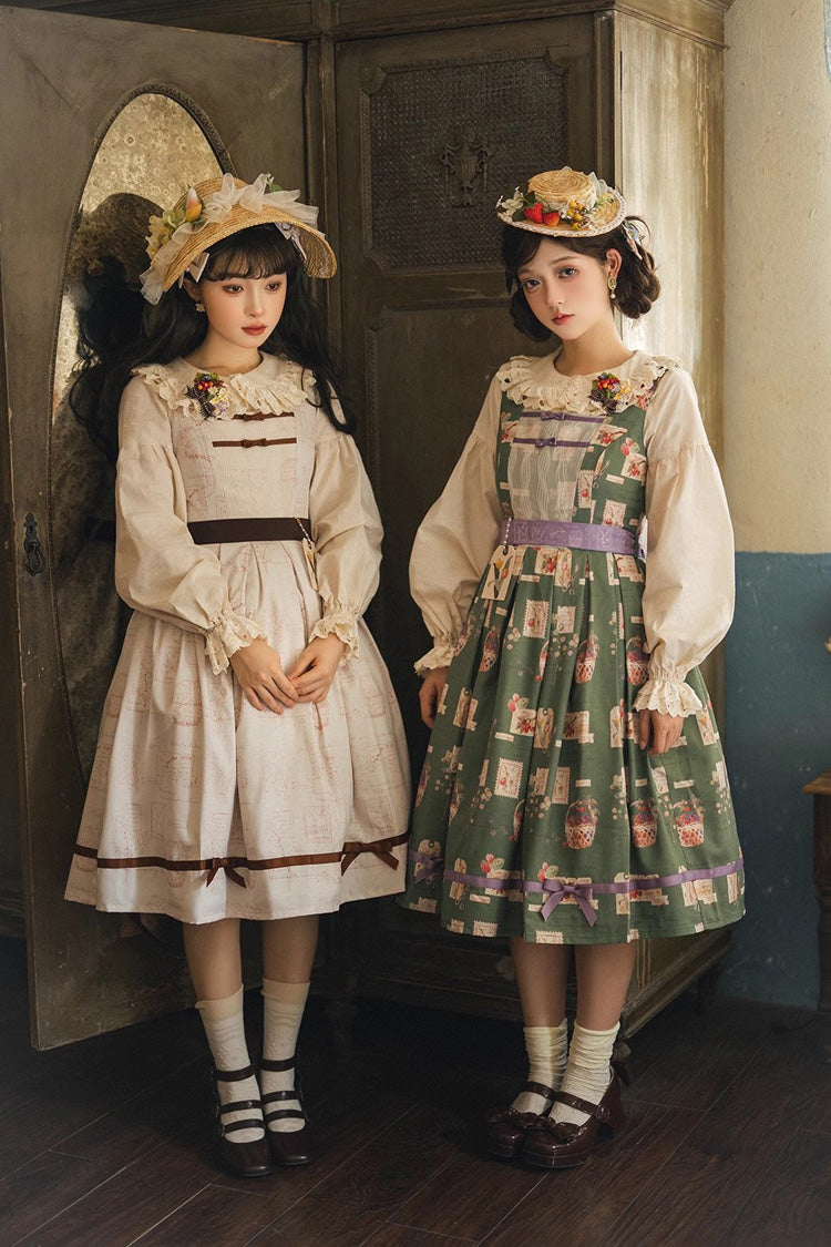 Watercolor Print JSK Dress with Sweet Elegance - Forest