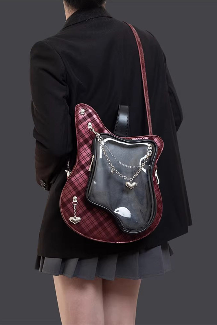 Itabag with Guitar Heart Print and Chain Decor, Sweet Lolita Style
