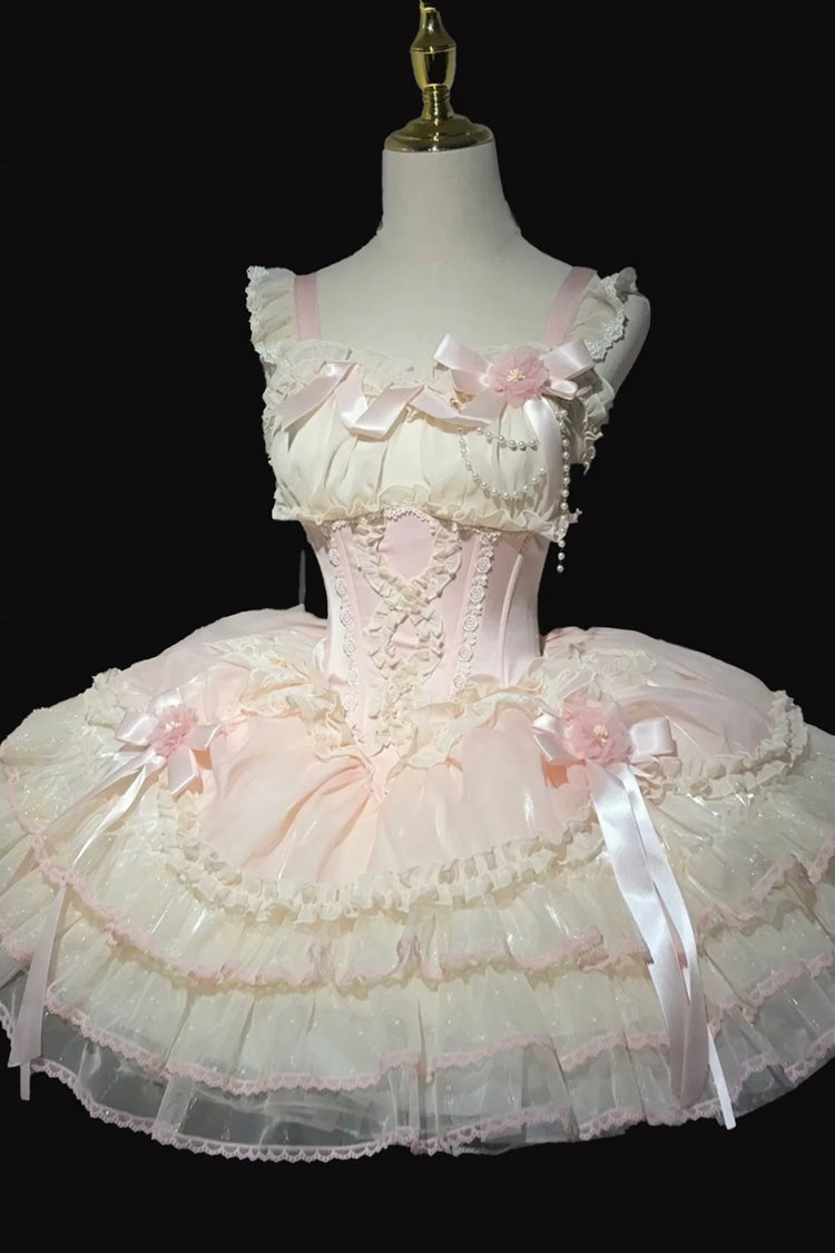 Flowing Light Gift Box Square Collar Sleeveless Layered Ruffle Bow Ballet Lolita JSK Dress
