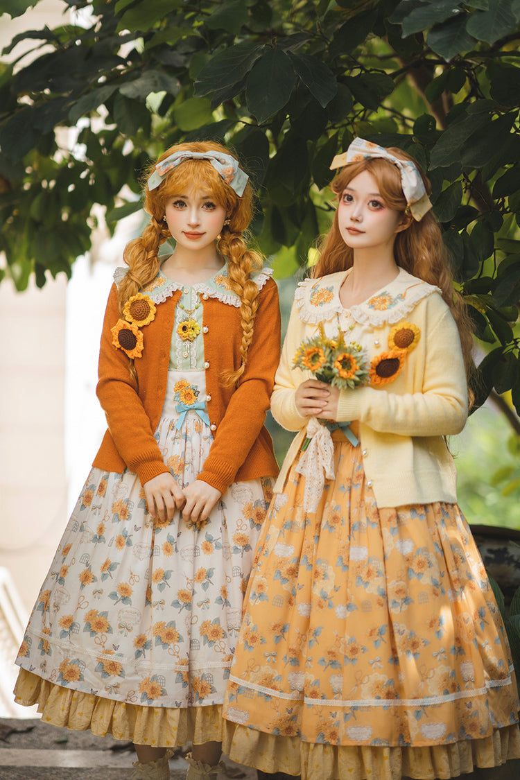 Apricot Sunflower Sleeveless Floral Bow Elegant Uplift Jsk