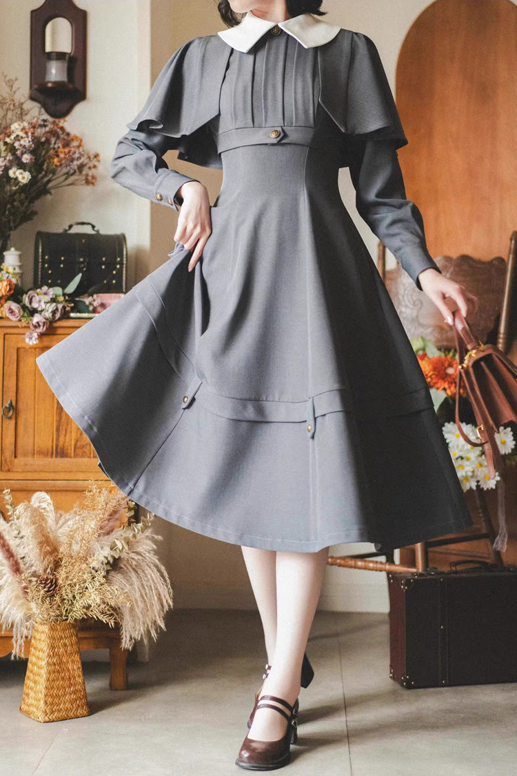 Ash Lapel-Collar Long-Sleeve Classic Elegant Lolita Gown