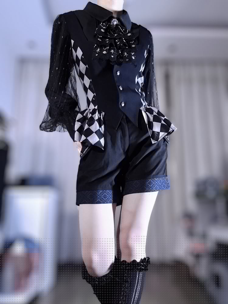 Dark Blue Checkerboard Pattern Waistcoat