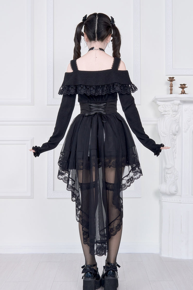 Off Shoulder Long Sleeve Ruffled Bow Lace Gothic Dress