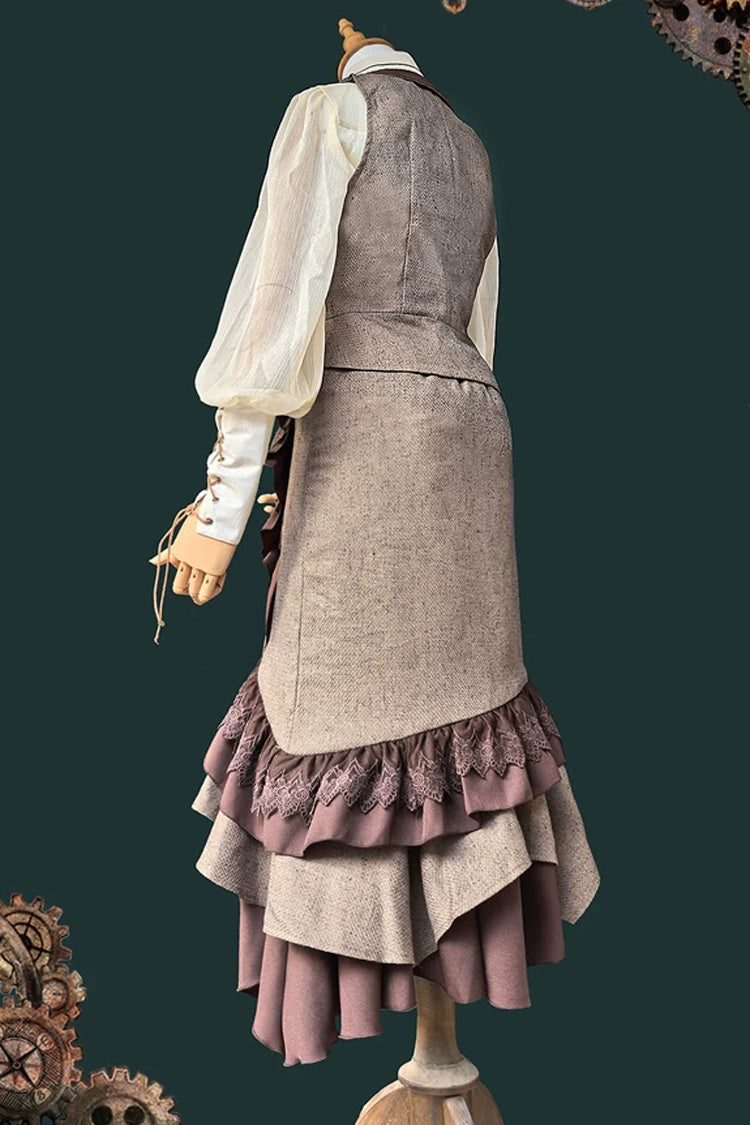 The Traveler Asymmetric Punk Lolita Skirt Set in Coffee Brown