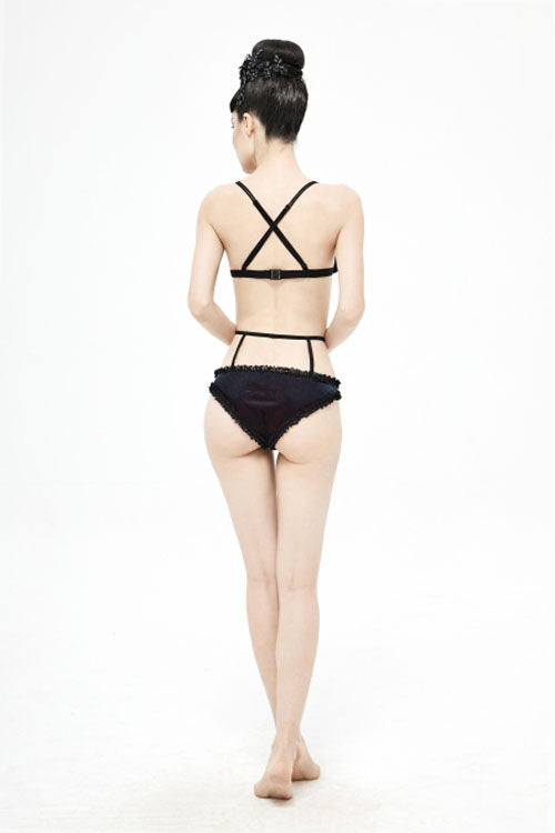 Velvet Lace Up Gothic Swimsuit