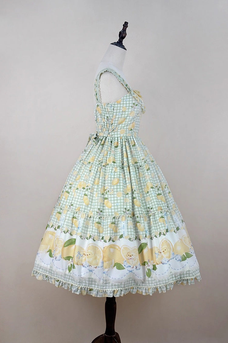 Verdant Printed Ruffle Bow Lace Sweet Long Jumper - Lemon Chicken