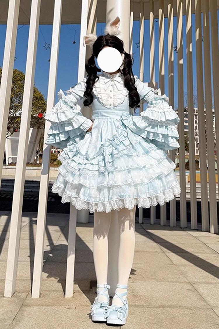 Soloist Doll Long Hime Sleeve Layered Print Ruffle Asymmetric Sweet Lolita Dress