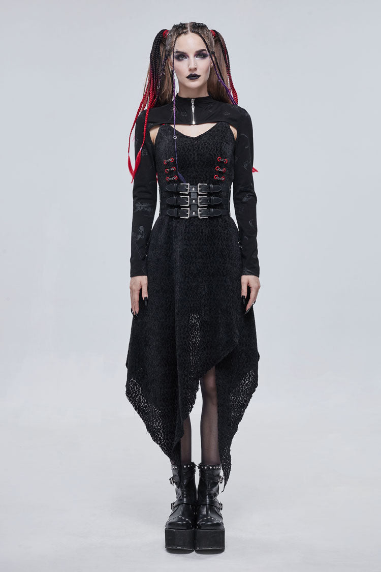 Gothic Cape for Women with Bone Print & Strappy Zipper Detail