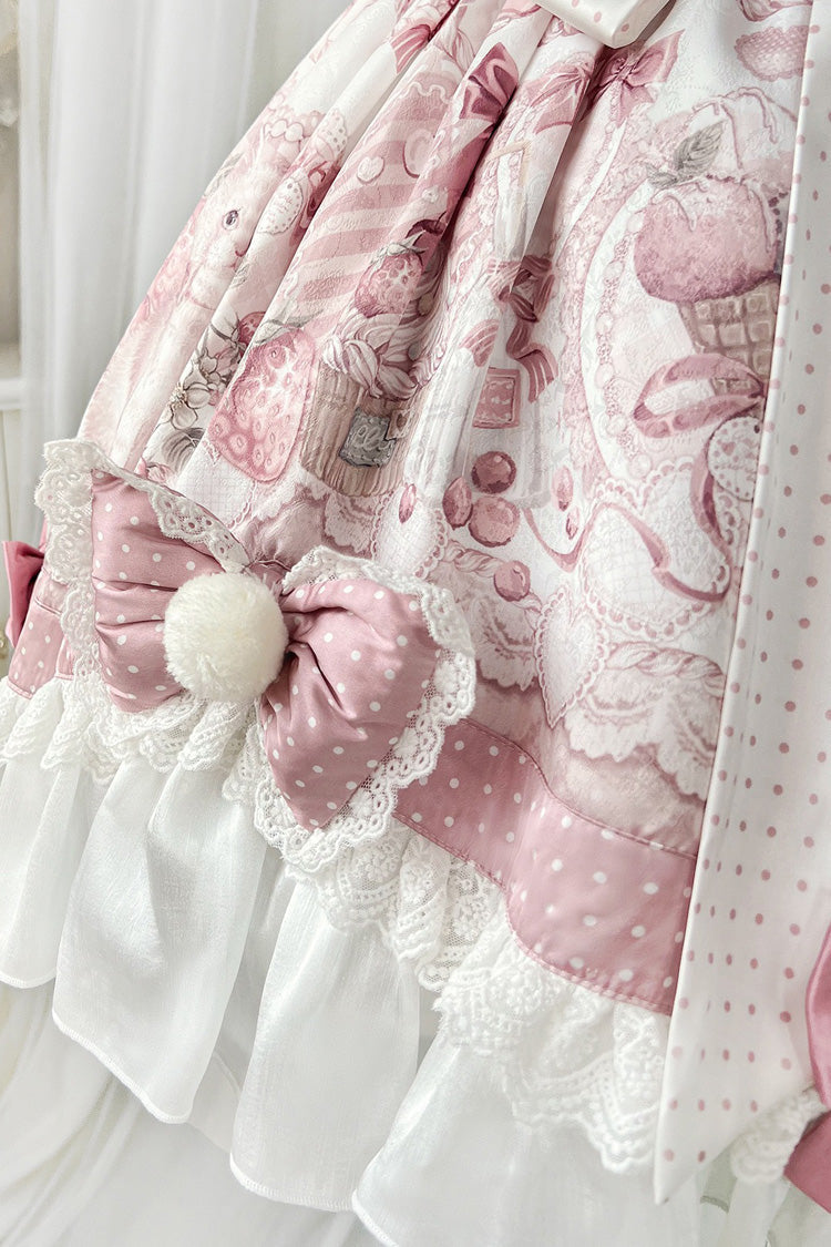 Pink Princess Dessert Cat Print Bow Lace Lolita Dress Set