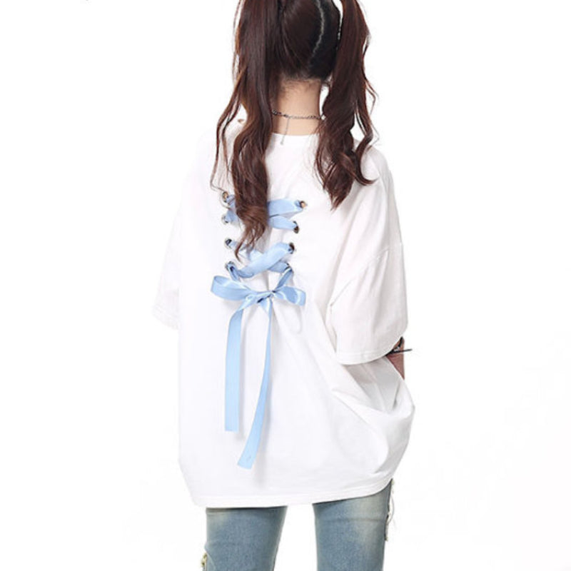Bow Lace Ribbon Tshirt Matching Bestie Top - Lovesickdoe MK Kawaii Store