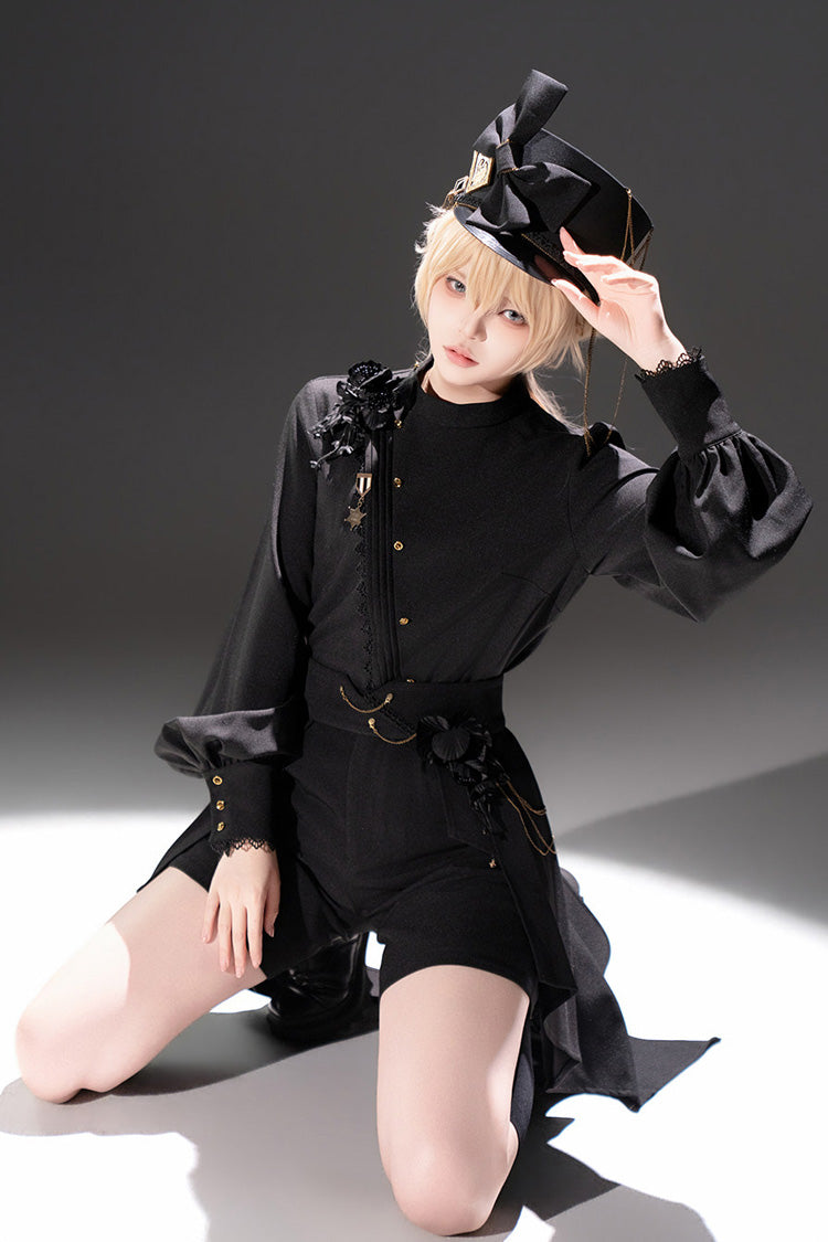 Noir Round Collar Long Sleeve Asymmetric Vintage Knight Prince Set - Will of the Rose