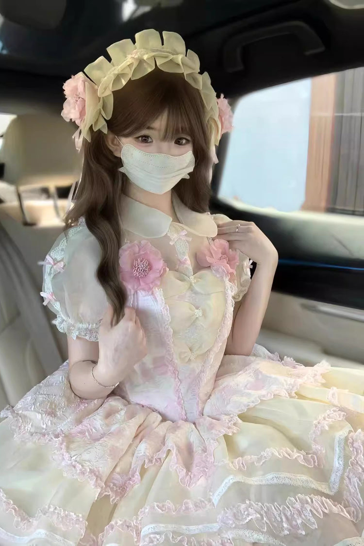 Pink Jasmine Ruffled Bowknot Lace Sweet Elegant Princess Lolita Dress