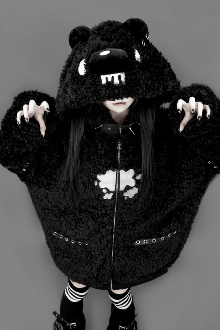 Bear Ears Hooded Zippered Gothic Jirai Kei Lolita Coat
