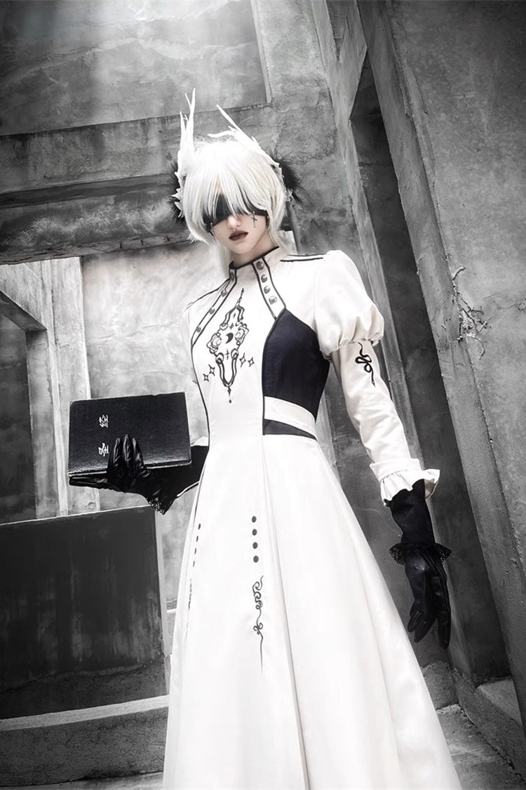 Ivory Moon Talisman Print Gothic Full-Length Gown