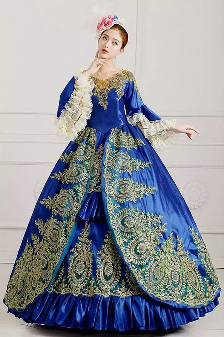 Victorian Ruffled Dress with Bell Sleeves and Floral Embroidery - Altfashion Shop