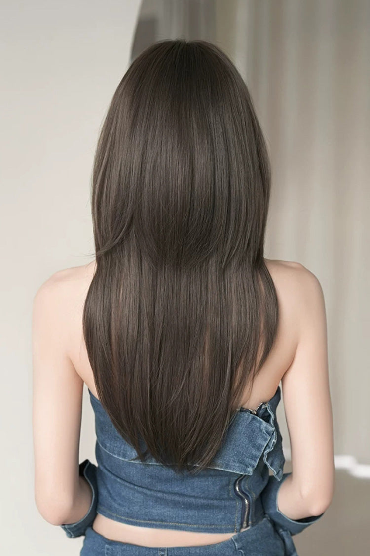 Hime Cut Long Straight Lolita Wig - High Layers Cool Brown