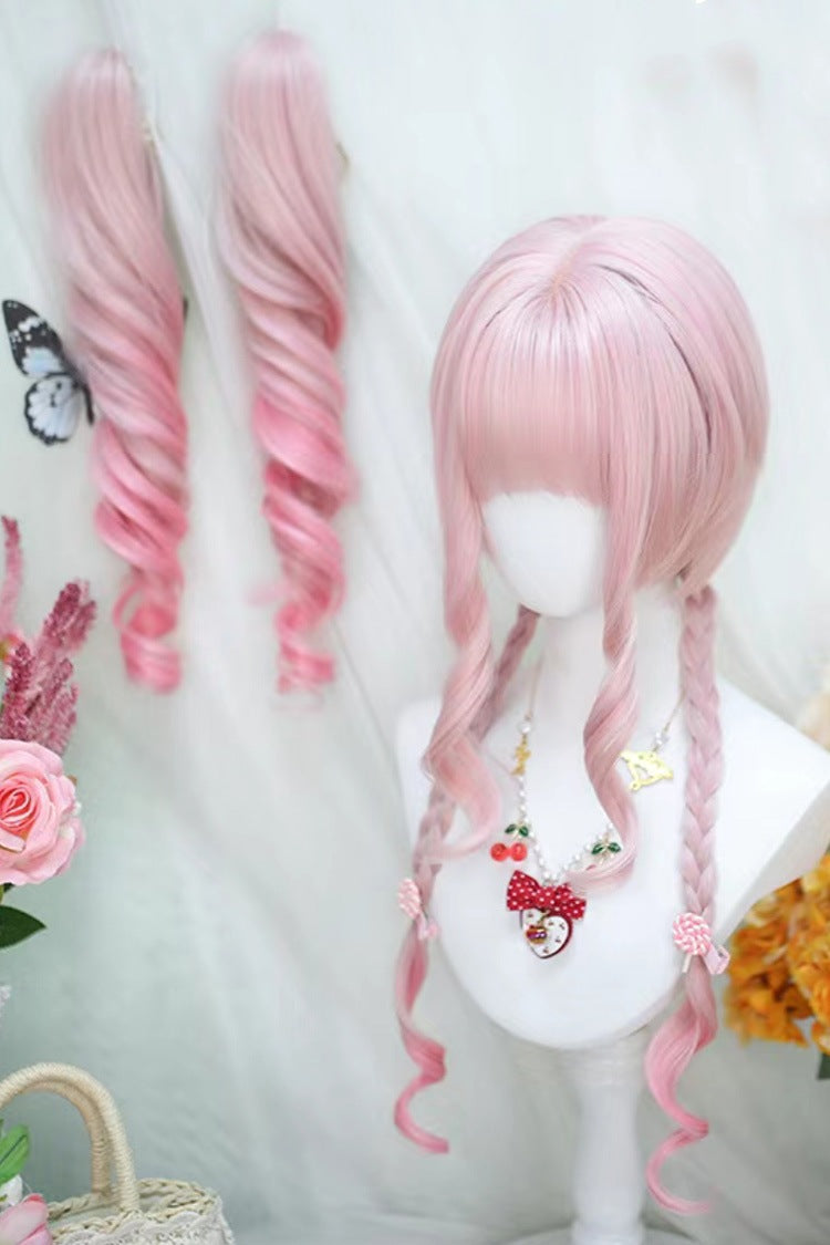 Cream Pink Ombre Curl Twintails Lolita Wig Set
