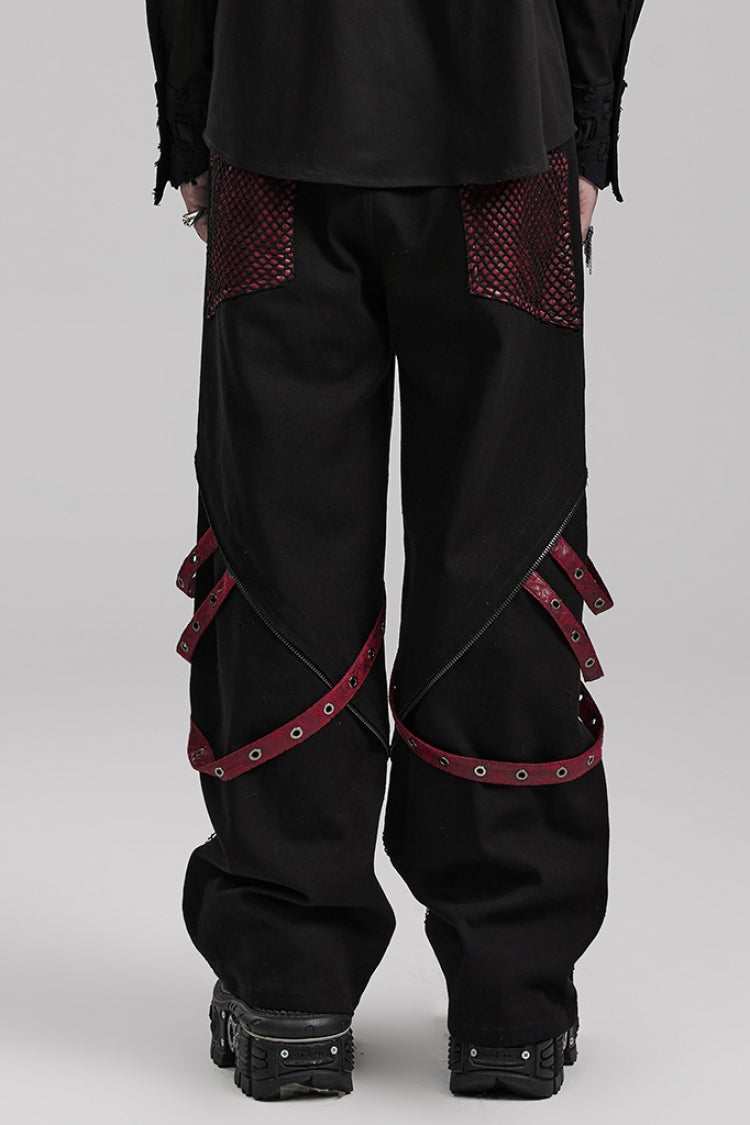 Steampunk Men's Pants with Rivets and Mesh - Cracked Leather - Two Shades