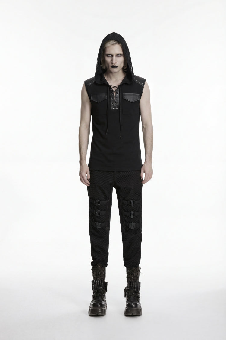Noir Punk Vest with Hood and Metal Studs