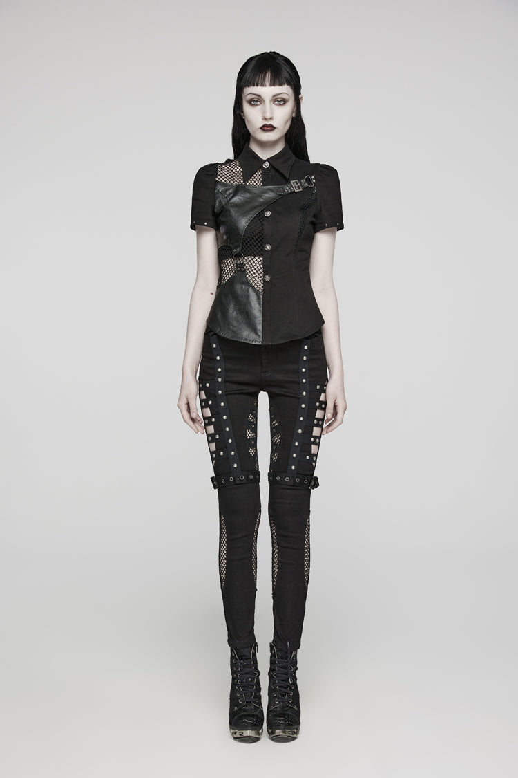 Steampunk Blouse with Hollow Leather Stitching