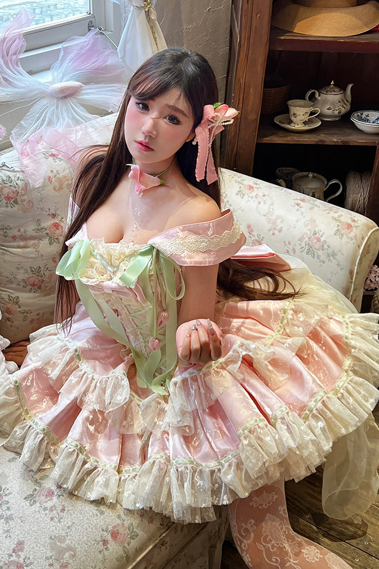 Tulip Love Song Princess Dress with Boat Neck & Ruffles