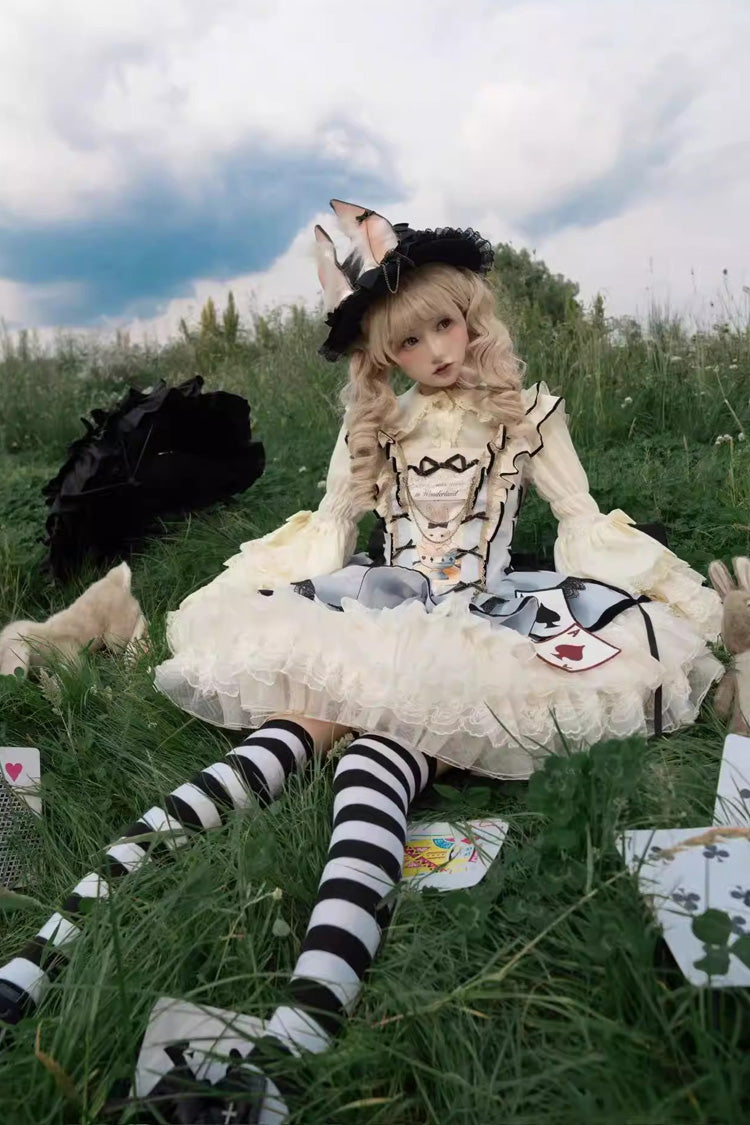Square Collar Sleeveless Multi-Layered Ruffled Bow Lace Sweet Lolita Jsk Dress - Binky Bunny Magic