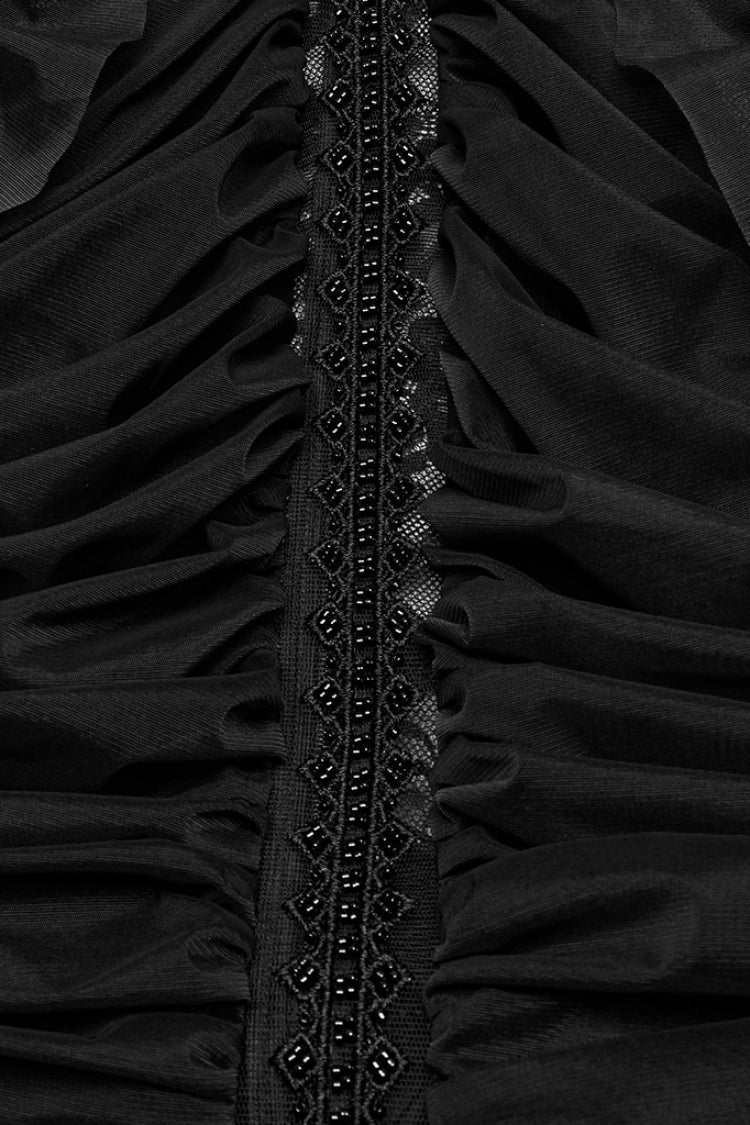 Black Short Sleeves Ruffle Stitching Lace Gothic Layered Ball Gown