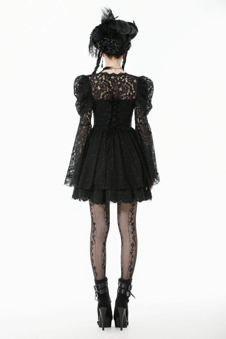 Graduation Gothic Dress with Jacquard Lace and Lace-Up