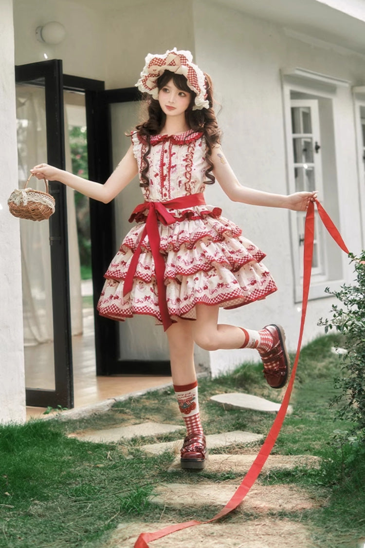 Cherry Print Ruffle Skirt Set