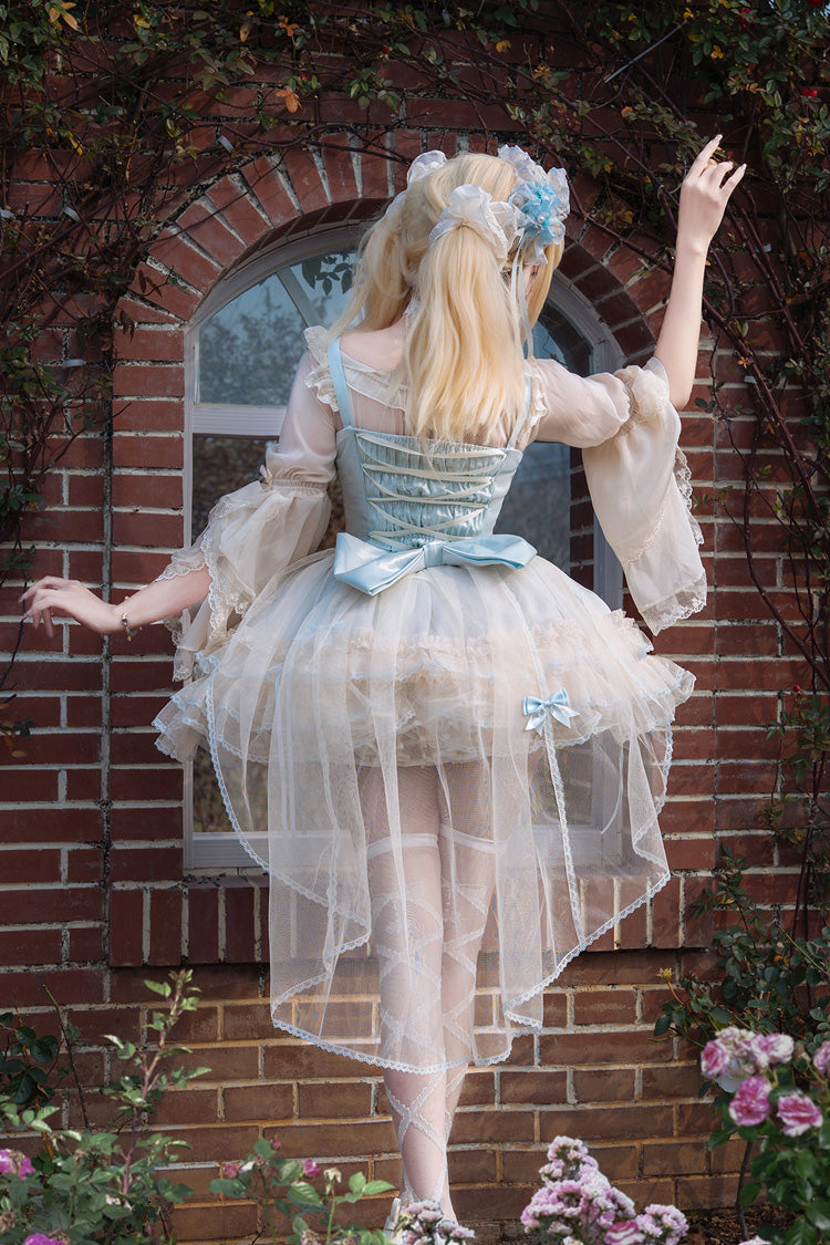 Flowing Light Gift Box Square Collar Sleeveless Layered Ruffle Bow Ballet Lolita JSK Dress