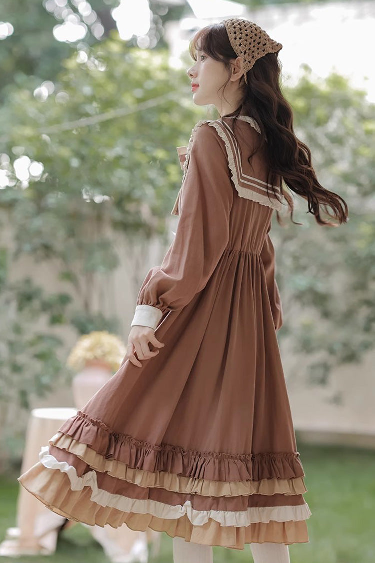 Brown Layered Dress with Ruffles - Sweet Lolita