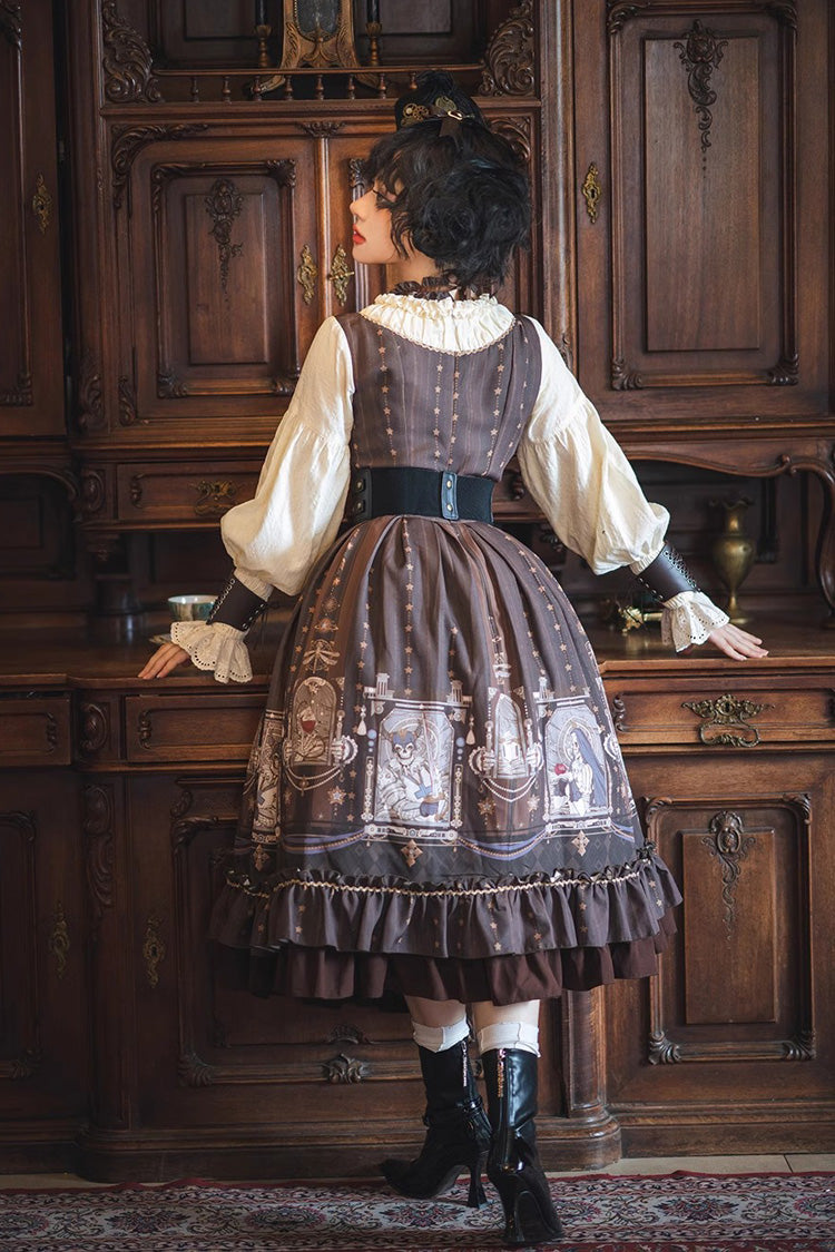 Demon Print Lantern Sleeve Dress with Ruffles - Elegant