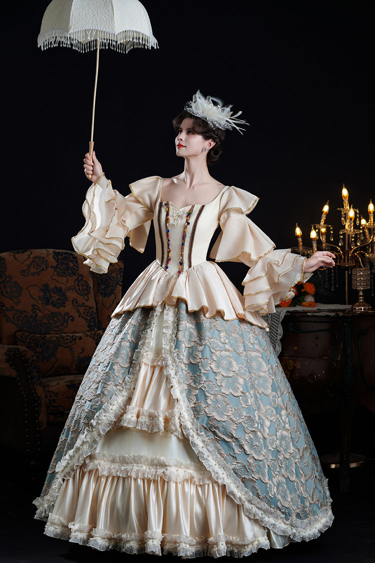 Half Trumpet Sleeve Ruffled Embroidery Cardigan Lace Victorian Dress