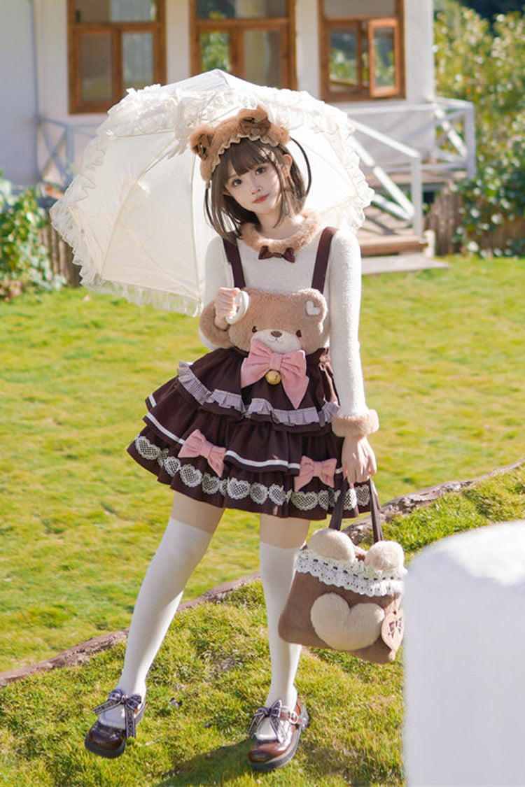 Bunny Transformation Detachable Bunny Cake Sleeveless Triple-Layered Ruffled Bow Sweet Strap Dress