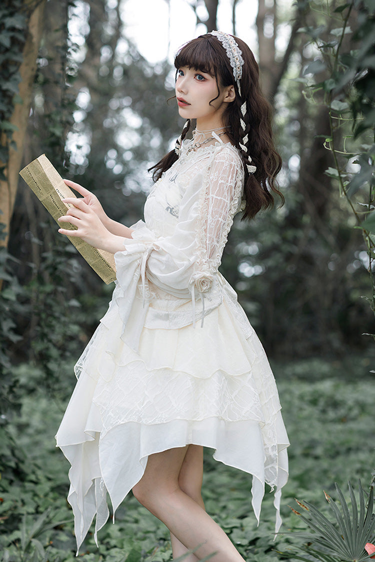 Ivory Layered Bow Accent Princess-Style Irregular Jumper