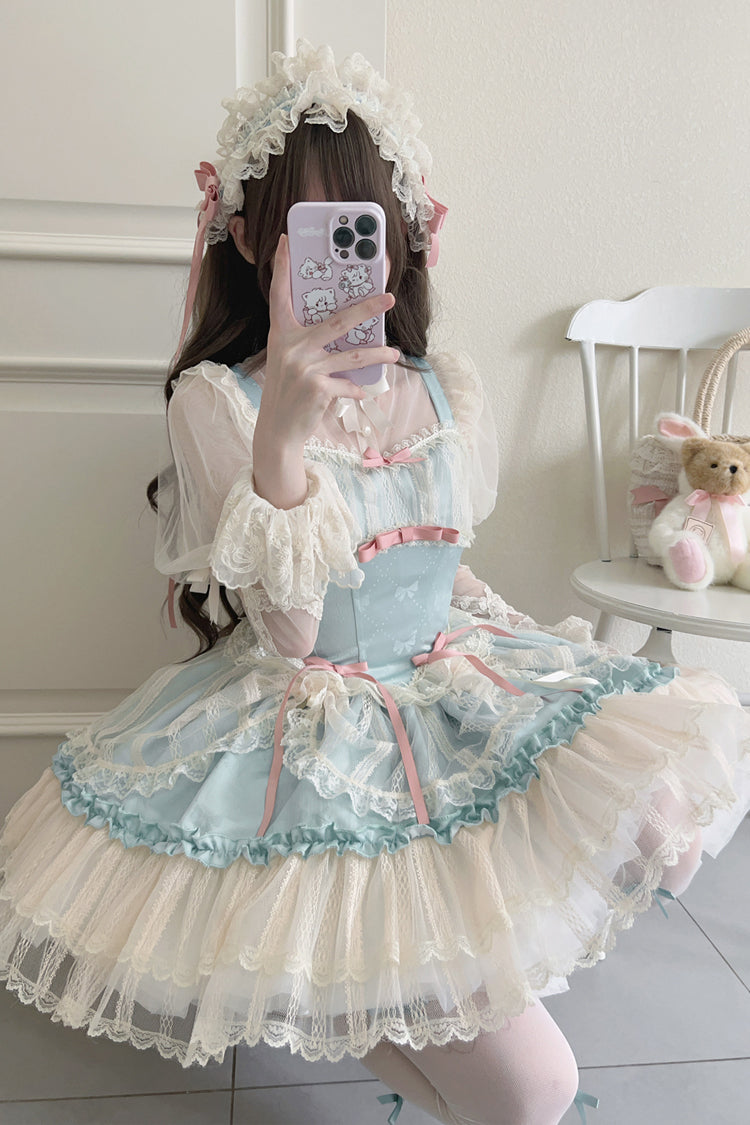 Flower Season Bow-Trim Lace Ballet Lolita Jumper Skirt in Four Colors