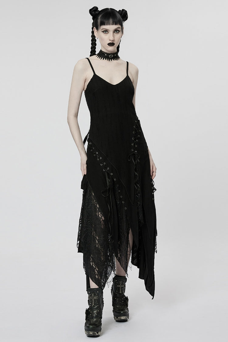 Obsidian Stitching Asymmetrical Mesh Punk Dress