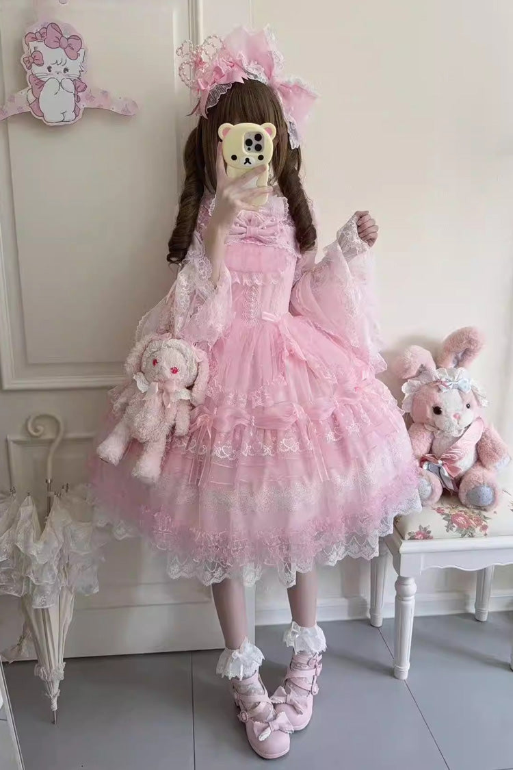 Rose Sugar Heart Knot Multi-Layered Bow Lace Lolita JSK