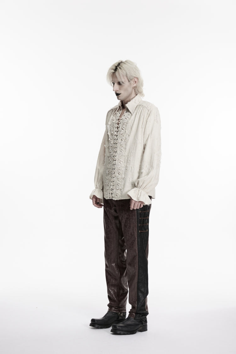 Ivory Gothic Shirt with Notched Collar and Lace-Up Front