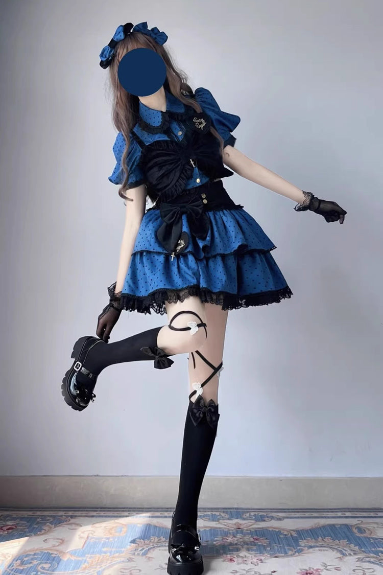 Multi-Layer Polka Dot Print Bowknot Princess Sweet Lolita Skirt Set