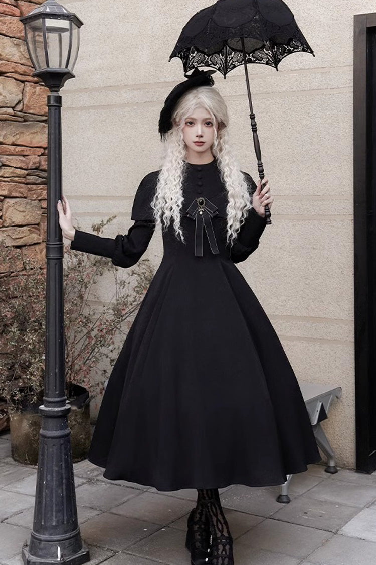 Noir Long Sleeve Slim Gothic Elegant Dress - Thirteenth Evening
