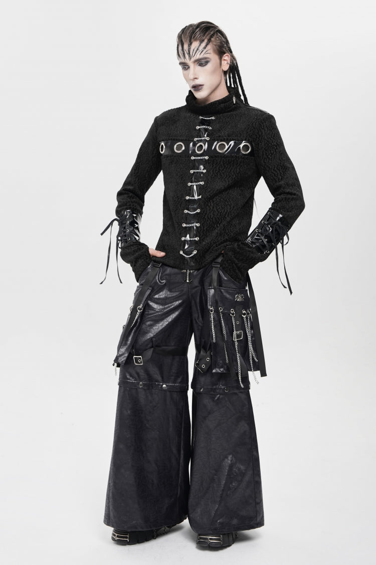 Men's Punk Pants with Big Pockets & Strappy Chain Accents