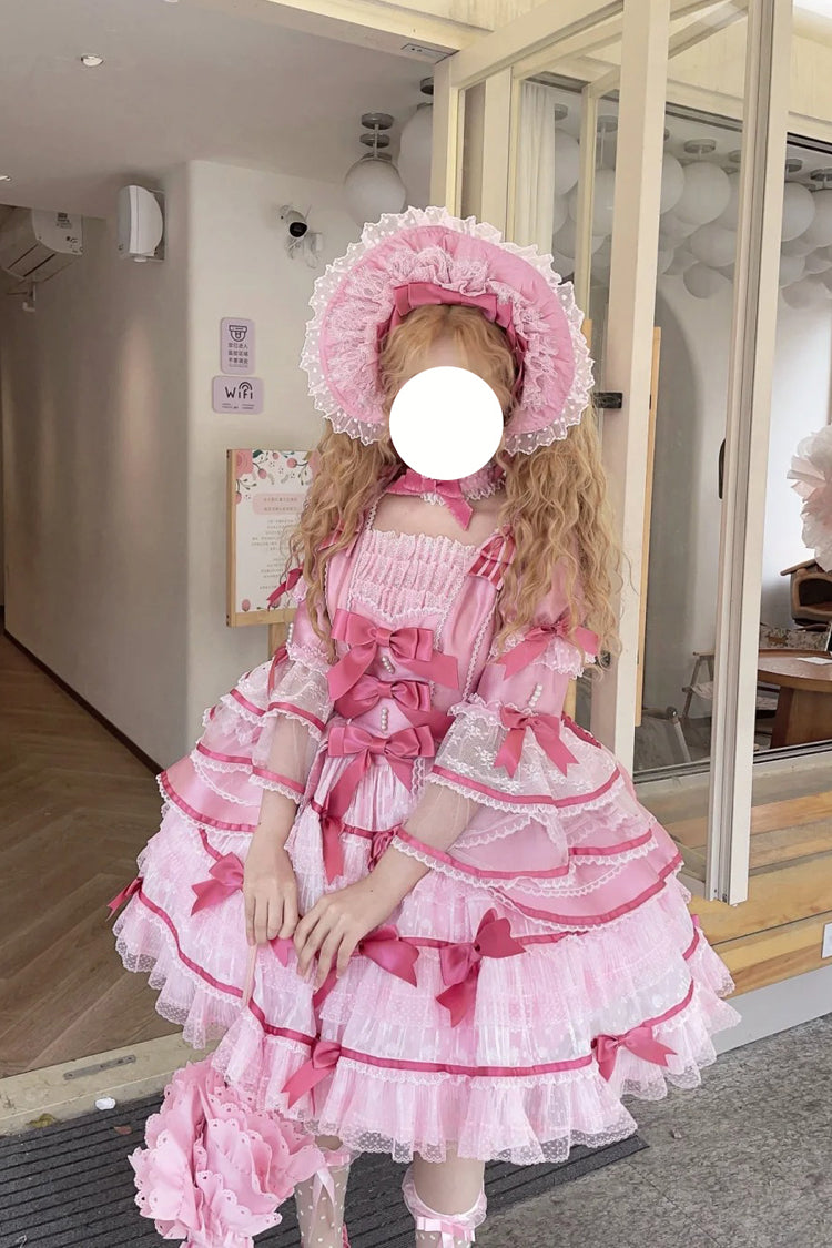 Velvet Cake Lolita Dress with Trumpet Sleeves & Lace Trim