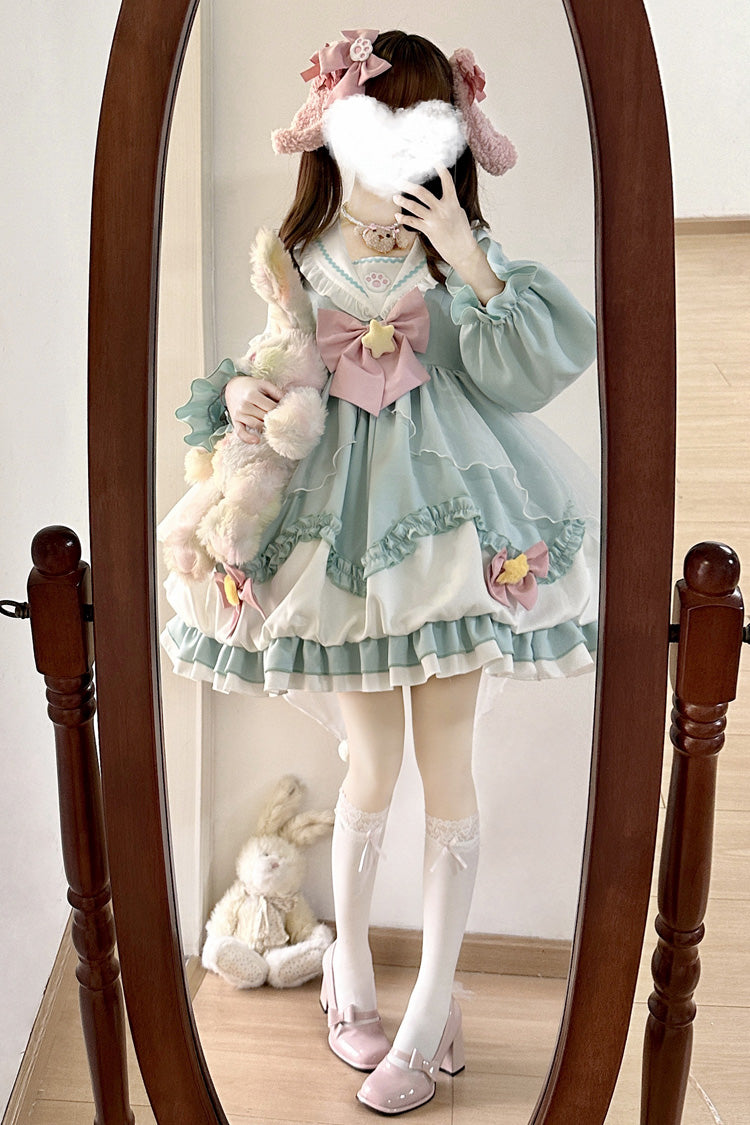 Pray Star Long Sleeve Double Ruffled Bowknot Lace Sweet Lolita Dress